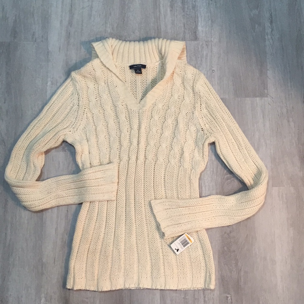 Nautica V Neck Sailor-Style Shawl-Collar Sweater Small